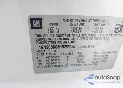 2017 Chevrolet Tahoe Lt from USA, damaged, VIN 1GNSCBKC6HR260680